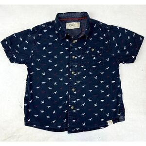 Free Planet Button Down Short Sleeve Dinosaur T-Rex Shirt - Boys Size 7